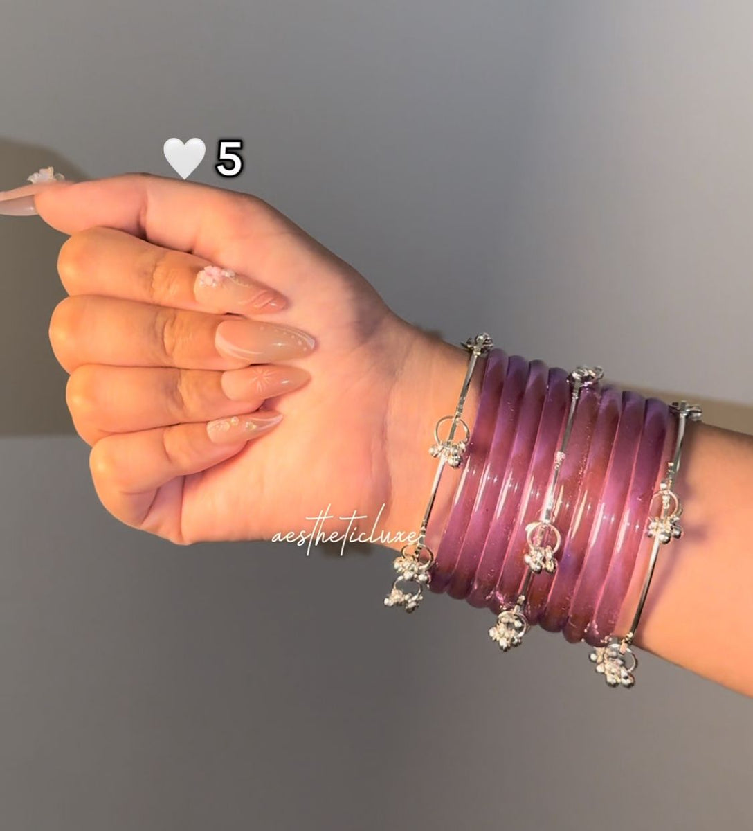 Purple Jelly Glass Bangles | Lavender Jelly Glass Bangles Set | Kashmiri Silver Ghungroo Bangles | Purple Glass Bangles | Clear Bangles Set