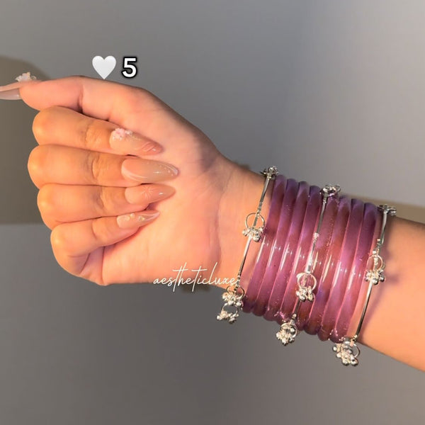Purple Jelly Glass Bangles | Lavender Jelly Glass Bangles Set | Kashmiri Silver Ghungroo Bangles | Purple Glass Bangles | Clear Bangles Set