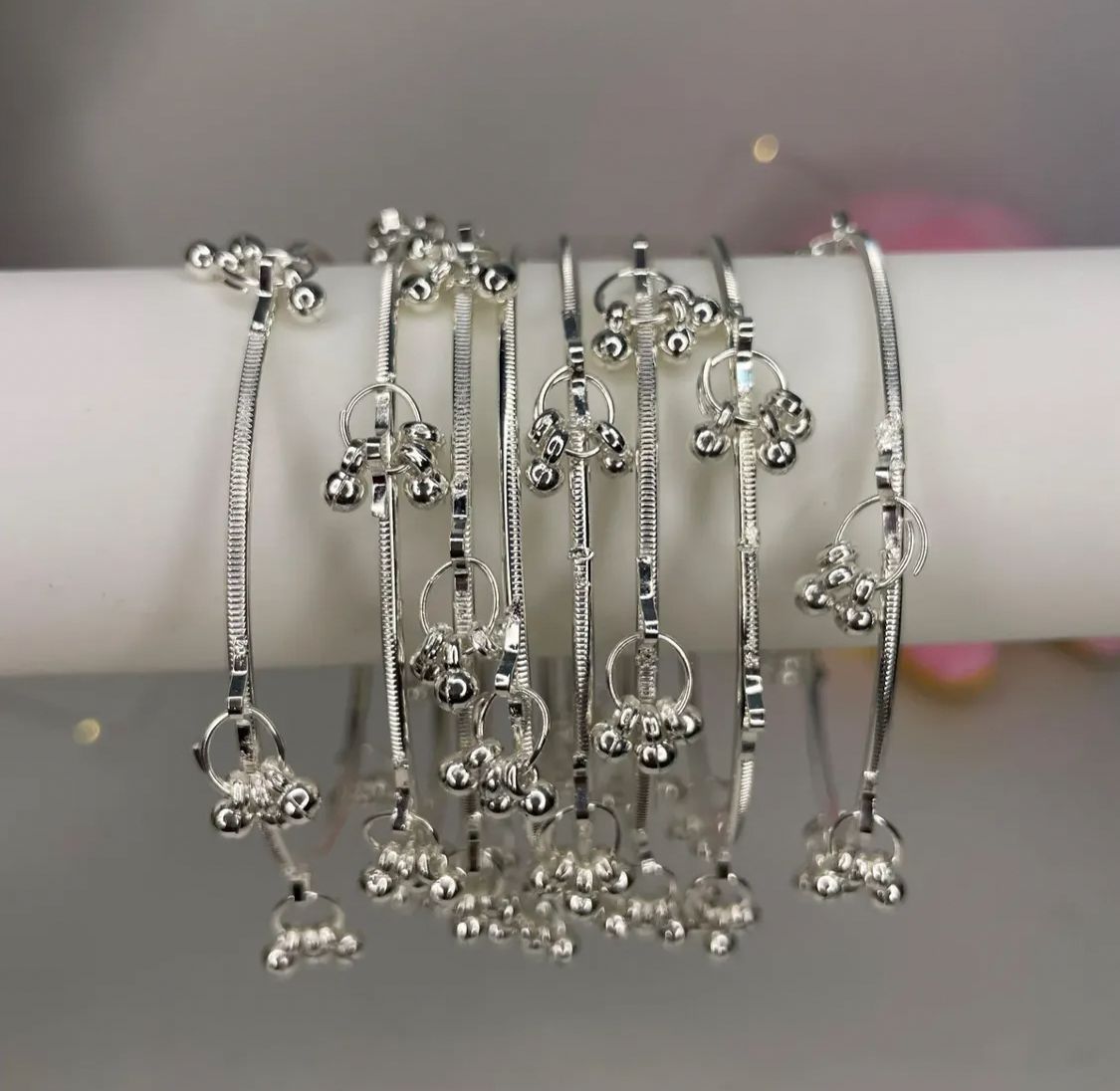 Silver Kashmiri Ghungroo Bangles Set