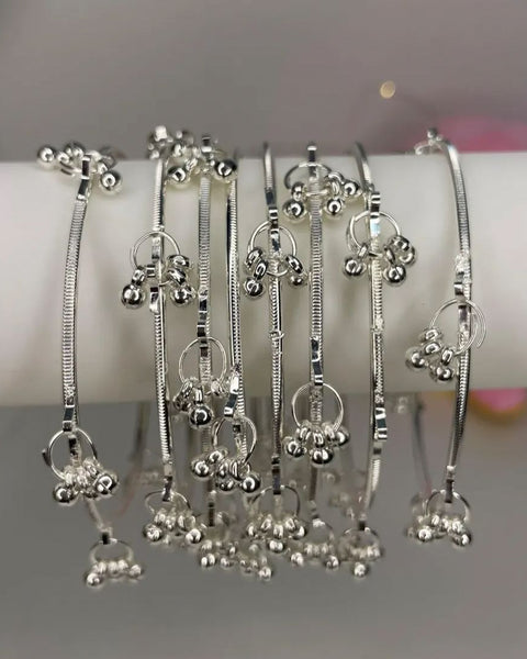 Silver Kashmiri Ghungroo Bangles Set