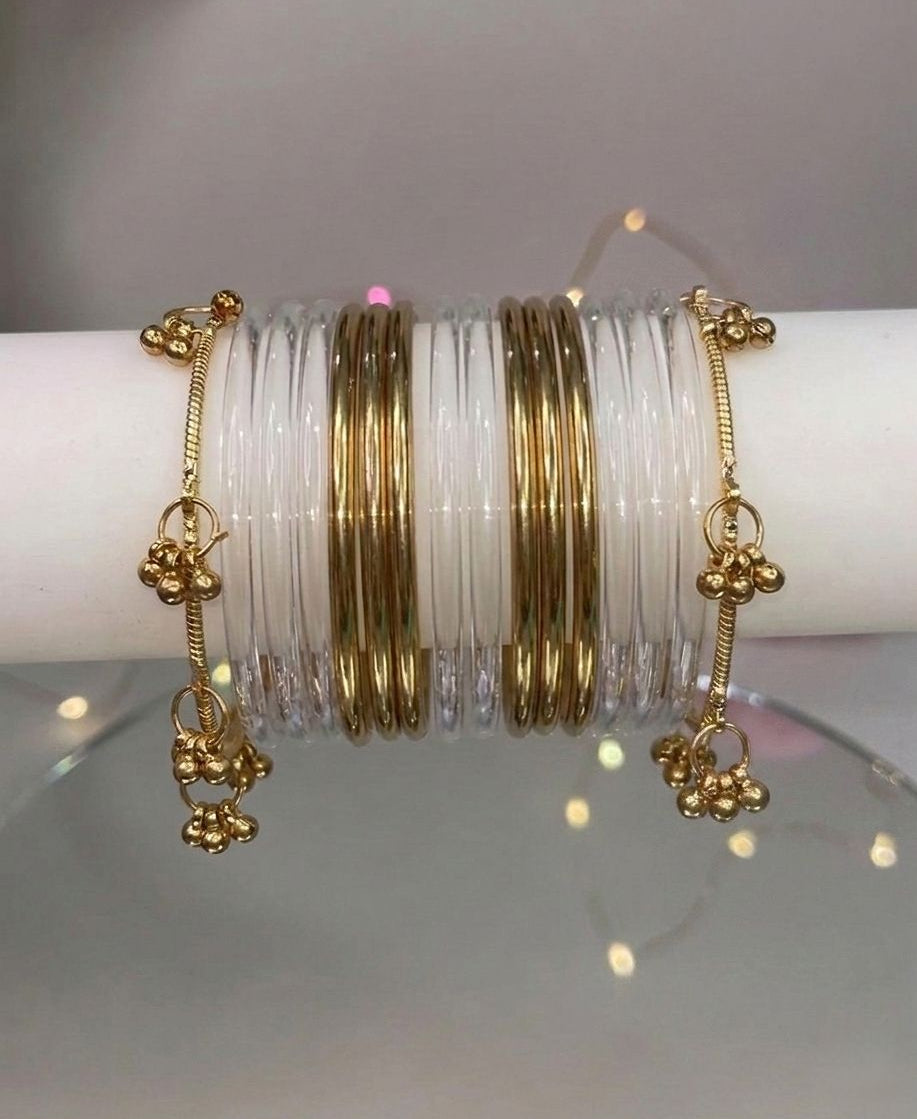 Transparent jelly bangles with golden ghungoo & bangles