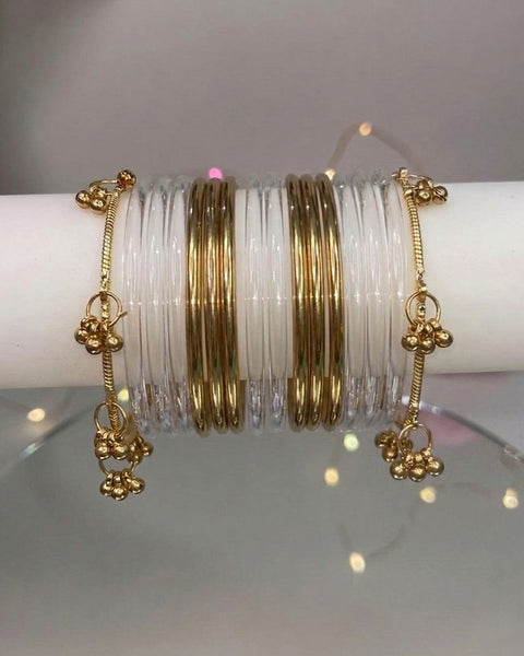 Transparent jelly bangles with golden ghungoo & bangles