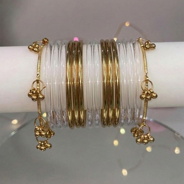 Transparent jelly bangles with golden ghungoo & bangles