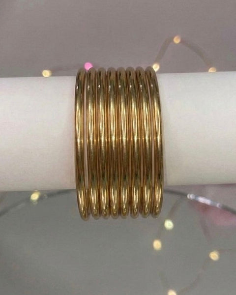 Minimal Gold Bangles Set | Thin Stackable Indian Bangles | Everyday Gold Tone Churiya