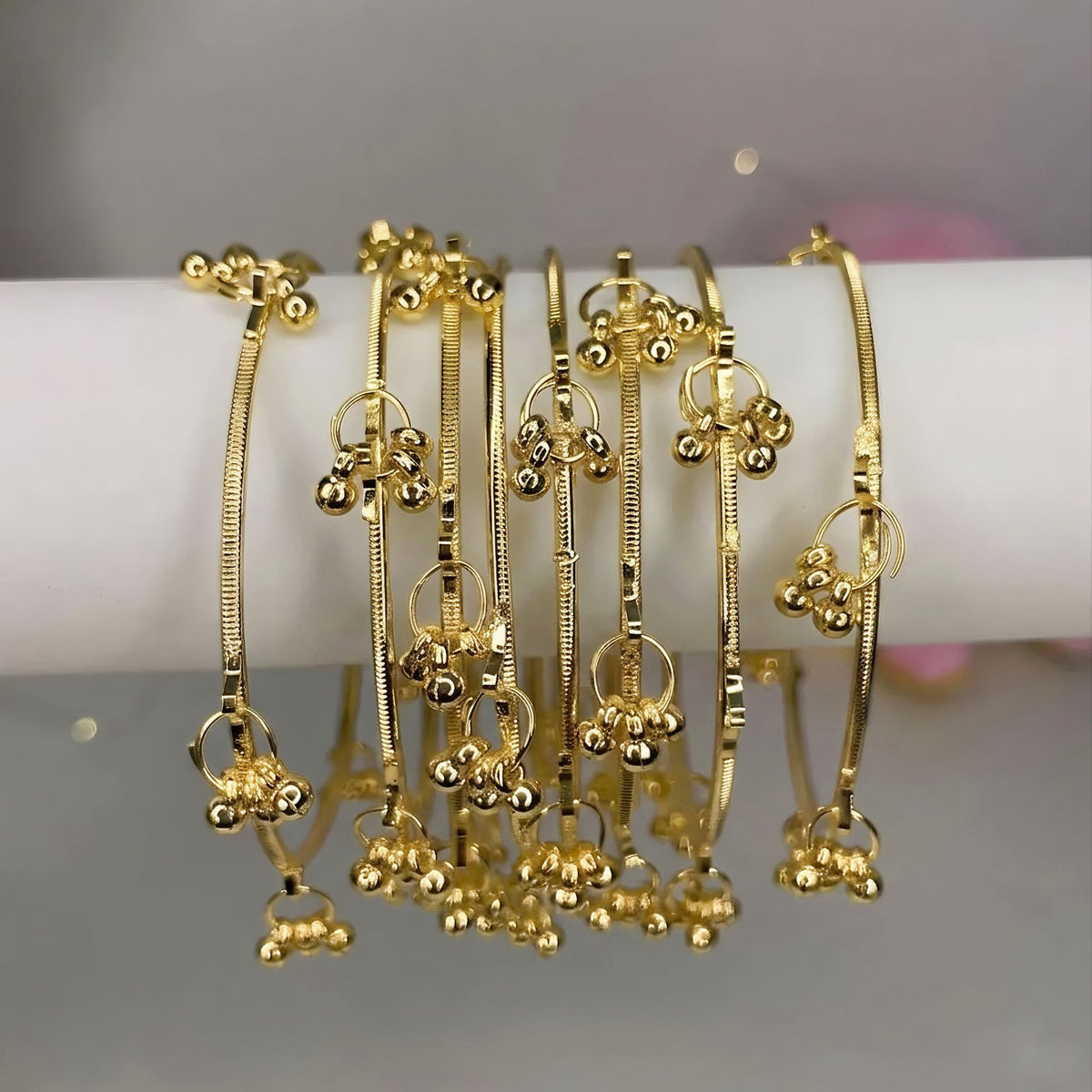 Golden Kashmiri Ghungroo Bangles Set