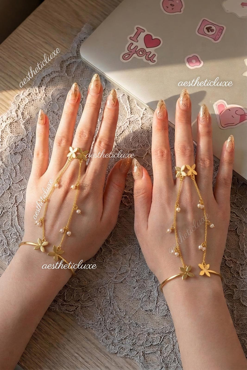 Butterfly Pearl Haathphool | Alia Bhatt Cannes Inspired Haathphool | Gold Plated Ghungroo Panja Link Bracelet | Bridal Hand Jewelry