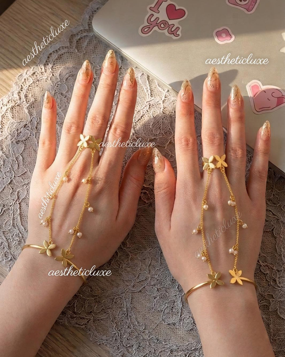 Butterfly Pearl Haathphool | Alia Bhatt Cannes Inspired Haathphool | Gold Plated Ghungroo Panja Link Bracelet | Bridal Hand Jewelry