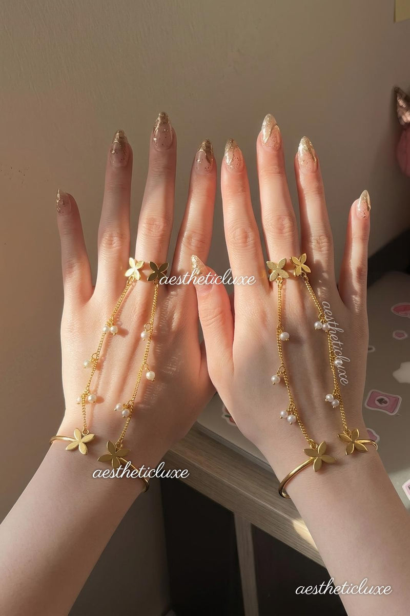 Butterfly Pearl Haathphool | Alia Bhatt Cannes Inspired Haathphool | Gold Plated Ghungroo Panja Link Bracelet | Bridal Hand Jewelry