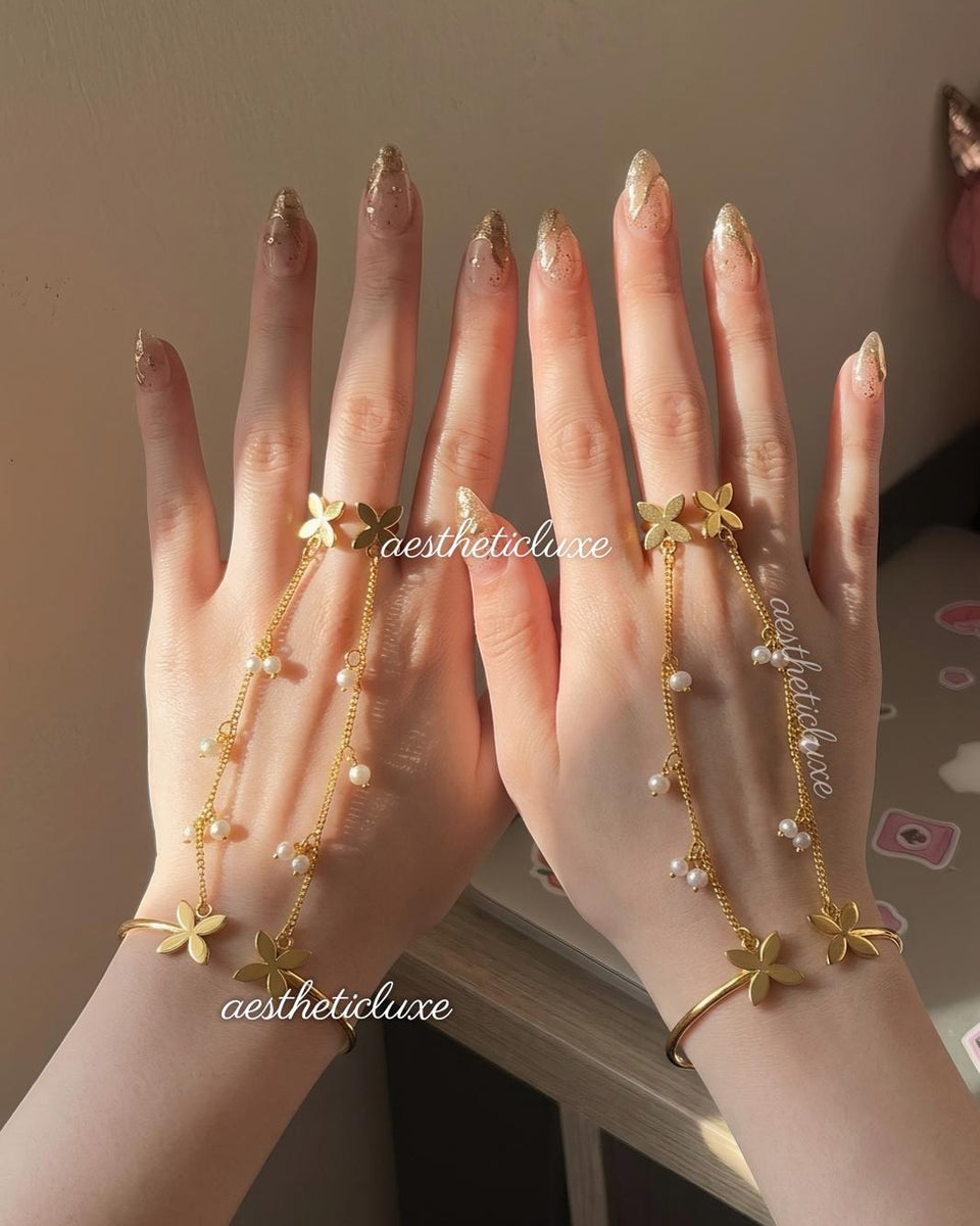 Butterfly Pearl Haathphool | Alia Bhatt Cannes Inspired Haathphool | Gold Plated Ghungroo Panja Link Bracelet | Bridal Hand Jewelry