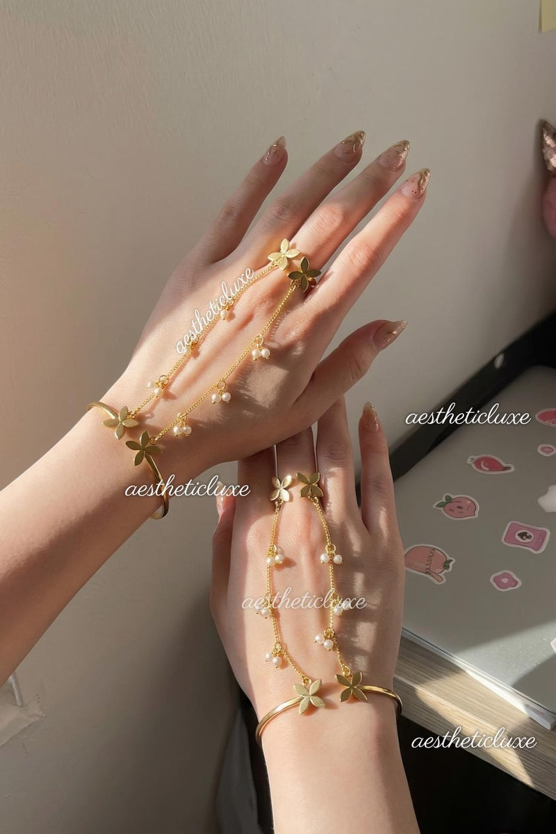 Butterfly Pearl Haathphool | Alia Bhatt Cannes Inspired Haathphool | Gold Plated Ghungroo Panja Link Bracelet | Bridal Hand Jewelry