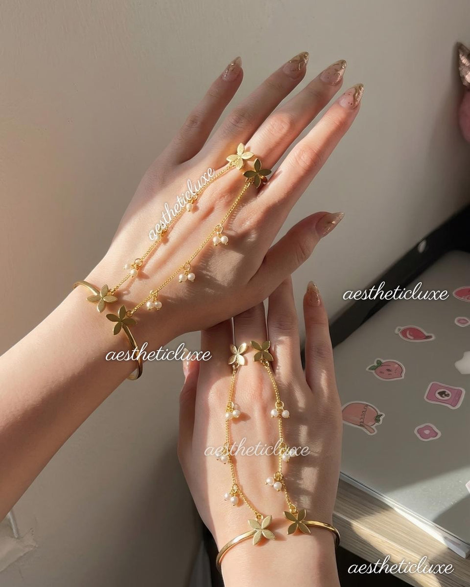 Butterfly Pearl Haathphool | Alia Bhatt Cannes Inspired Haathphool | Gold Plated Ghungroo Panja Link Bracelet | Bridal Hand Jewelry