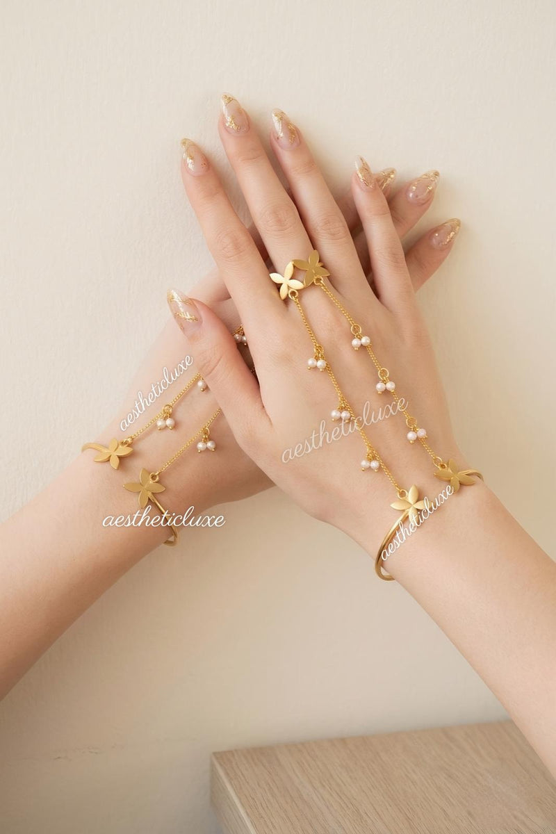 Butterfly Pearl Haathphool | Alia Bhatt Cannes Inspired Haathphool | Gold Plated Ghungroo Panja Link Bracelet | Bridal Hand Jewelry