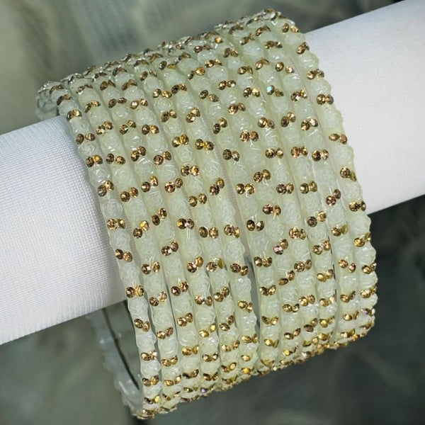 White Glass Bangles Set | Rose Pattern Raindrop Bangle