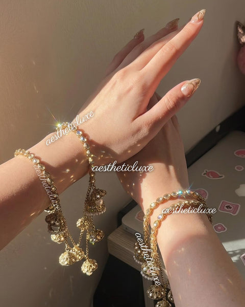 Gold Pearl Jhumka Latkan Set, Kundan Bridal Chura, Indian Bangles, Pakistani Jewelry, Mehndi Sangeet Bridal Set