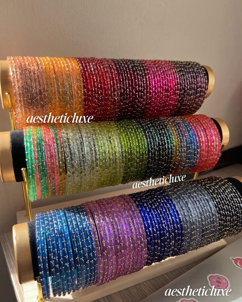 Raindrop Glass and Kashmiri Ghungroo Bangles Sets | 16 Ghungroo Gold Bangles | Glass Bridal Churiya | Trending Raindrop Bangle Box