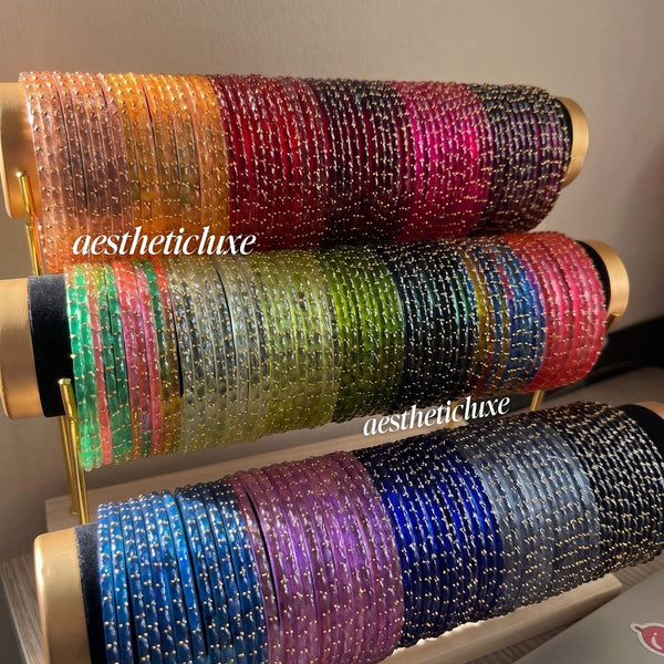 Raindrop Glass and Kashmiri Ghungroo Bangles Sets | 16 Ghungroo Gold Bangles | Glass Bridal Churiya | Trending Raindrop Bangle Box