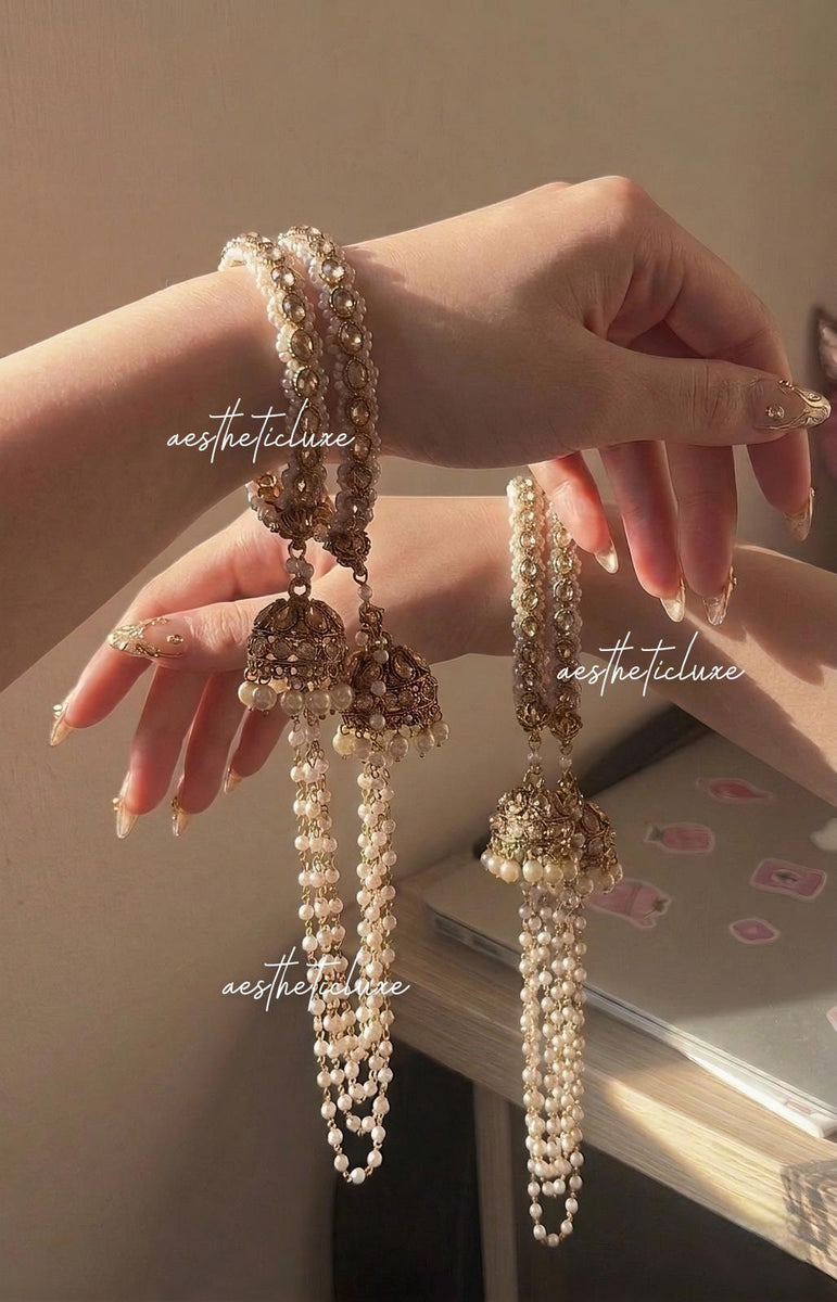 Gold Jhumka Kada Set, Kundan Bridal Chura, Indian Wedding Bangles, Pakistani Jewelry, Mehndi Sangeet Bridal Set