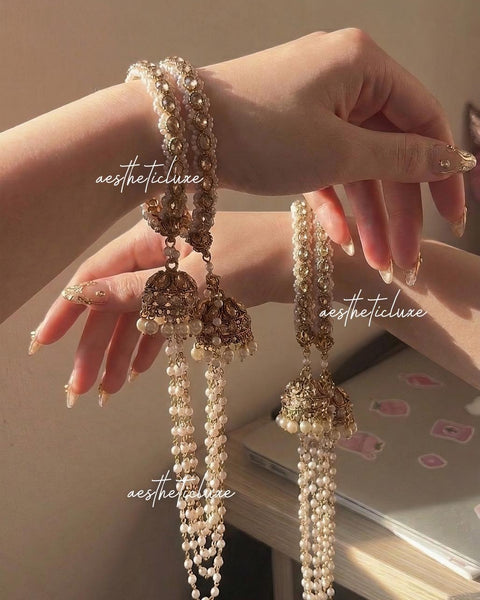 Gold Jhumka Kada Set, Kundan Bridal Chura, Indian Wedding Bangles, Pakistani Jewelry, Mehndi Sangeet Bridal Set