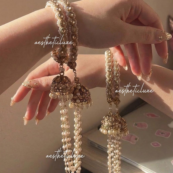 Gold Jhumka Kada Set, Kundan Bridal Chura, Indian Wedding Bangles, Pakistani Jewelry, Mehndi Sangeet Bridal Set