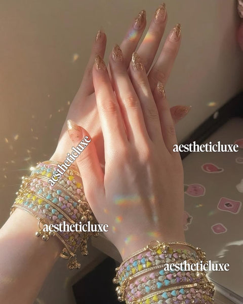 Pastel Glass Bridal Bangles Set | Multicolor Kashmiri Ghungroo Churiya | Heart Pattern Bangles | Pastel Bridal Bangles Stack | Gift for Her