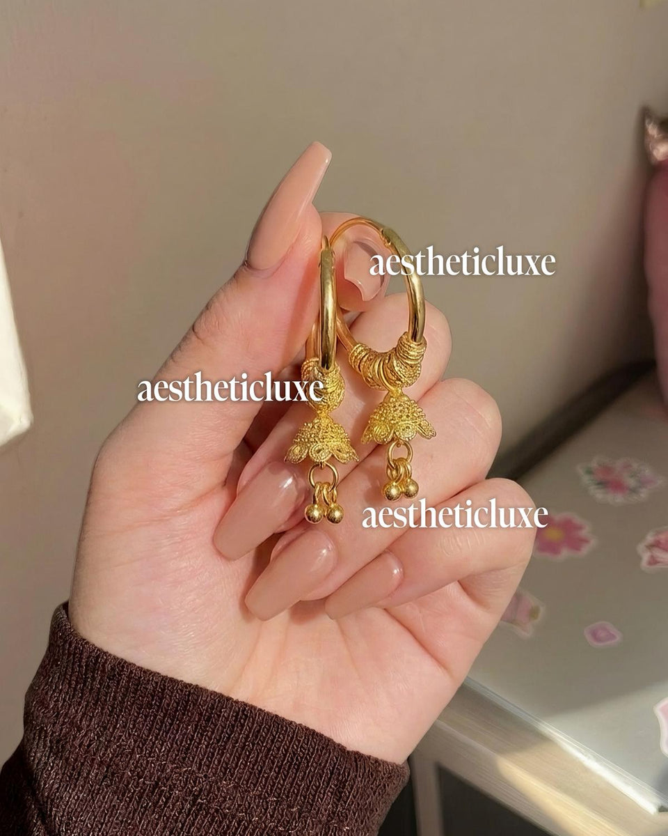 Indian Bali Jhumka | Mini Bali Jhumka Earrings | Gold Plated Indian Hoops | Small Jhumkas | Lightweight Everyday Jewelry | Rashmika Inspired