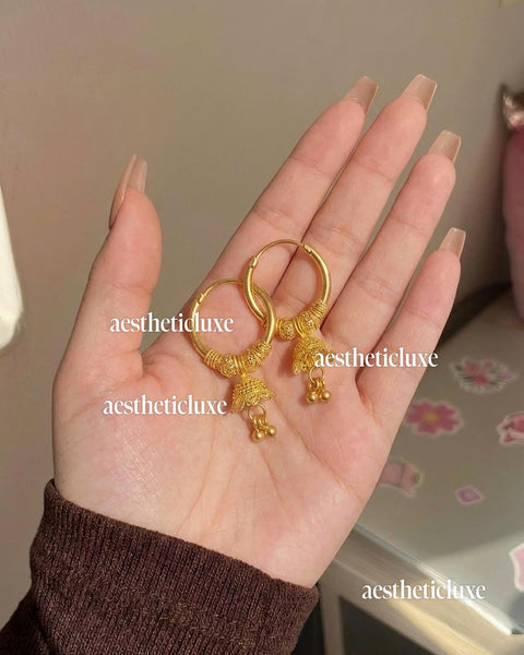 Indian Bali Jhumka | Mini Bali Jhumka Earrings | Gold Plated Indian Hoops | Small Jhumkas | Lightweight Everyday Jewelry | Rashmika Inspired