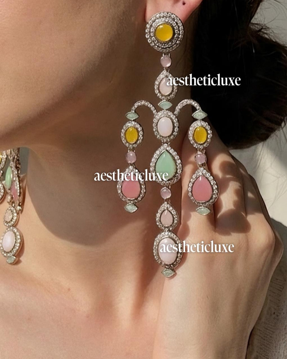 Rainbow Kundan Jhumkas | Long Bridal Indian Earrings | Multicolor Chandelier Jhumka Earrings | Statement Earrings for Mehndi & Sangeet