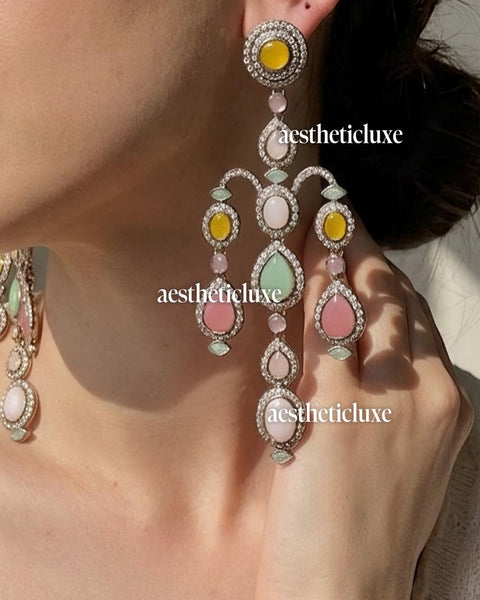 Rainbow Kundan Jhumkas | Long Bridal Indian Earrings | Multicolor Chandelier Jhumka Earrings | Statement Earrings for Mehndi & Sangeet