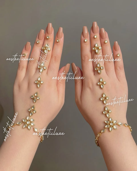 Kundan Mehndi Handmade Sticker | Reusable Indian Bridal Hand Jewelry for Mehndi, Sangeet & Walima | Henna Mirror Work with Beads