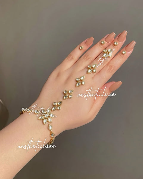 Kundan Mehndi Handmade Sticker | Reusable Indian Bridal Hand Jewelry for Mehndi, Sangeet & Walima | Henna Mirror Work with Beads