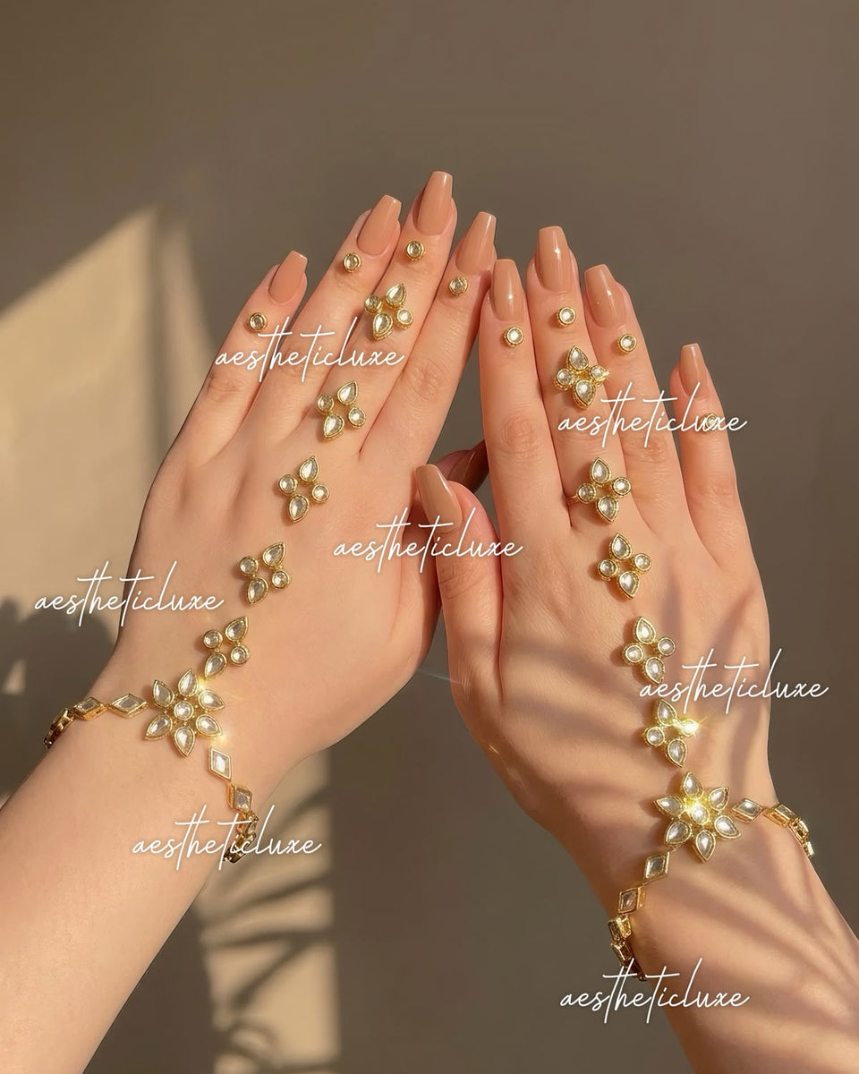 Kundan Mehndi Handmade Sticker | Reusable Indian Bridal Hand Jewelry for Mehndi, Sangeet & Walima | Henna Mirror Work with Beads
