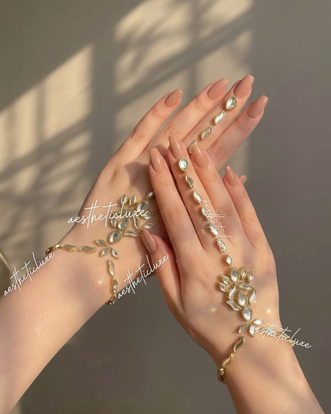 Kundan Mehndi for Hand | Reusable Handmade Indian Bridal Minimalist Hand Henna Jewelry for Mehndi, Sangeet  | Henna Mirror Beads