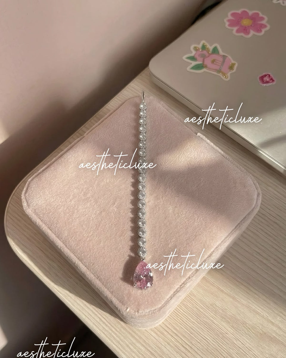 Silver Plated Pink CZ Drop Maang Tikka | Rosy Pink AD Zircon Indian Bridal Tikka | Minimal Silver Maang Tikka | Traditional Kundan Tikka