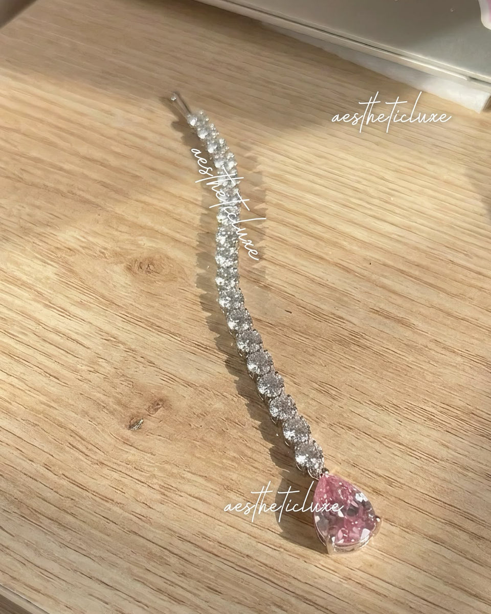 Silver Plated Pink CZ Drop Maang Tikka | Rosy Pink AD Zircon Indian Bridal Tikka | Minimal Silver Maang Tikka | Traditional Kundan Tikka