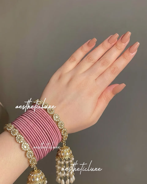 Dusty Rose Silk Thread Bangles Set | Indian Bridal Chura with Pearl Latkan Tassels | Kashmiri Wedding Bangles