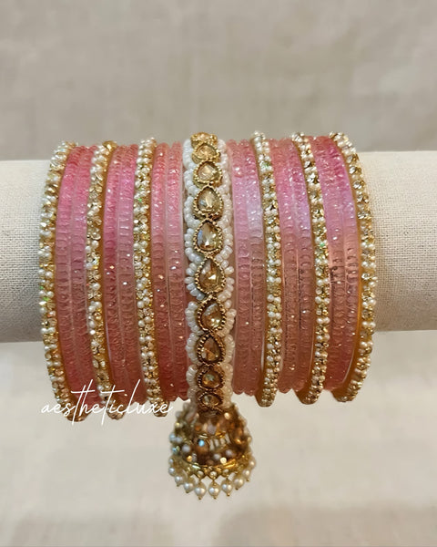 Pink rose bridal stack with jhumka bangles
