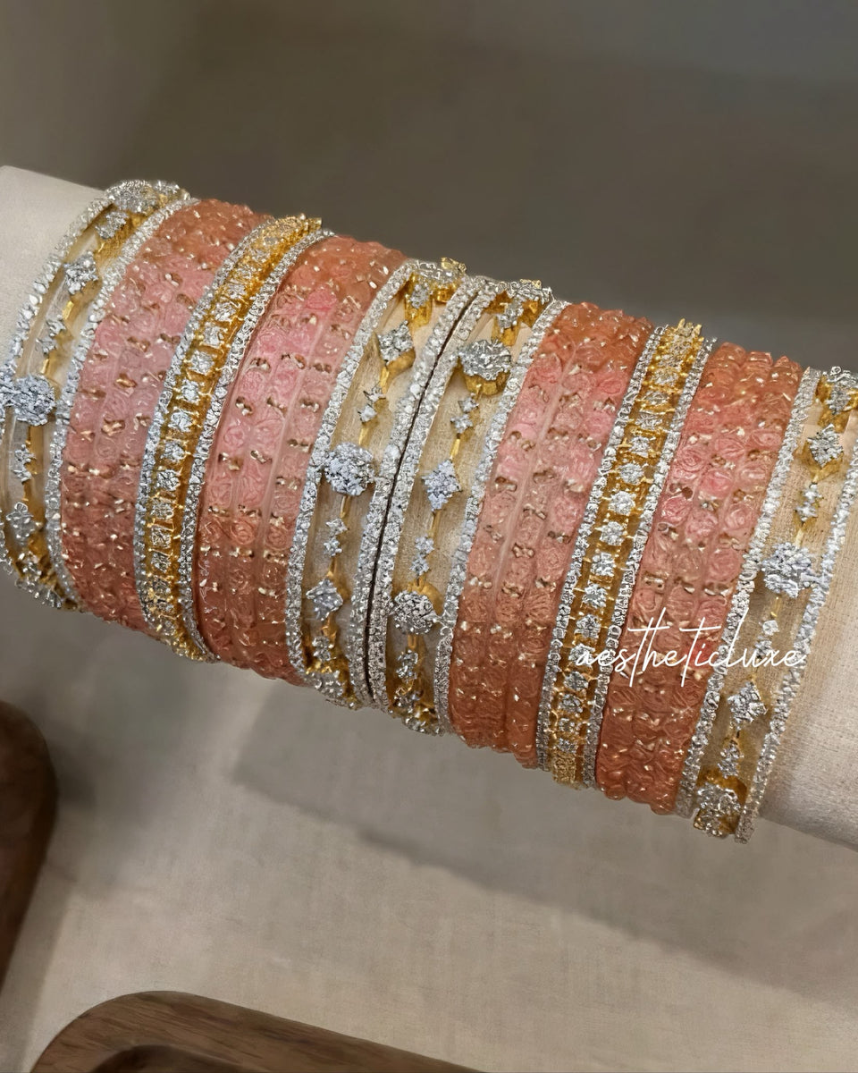 Pink rose stack with zircon bangles