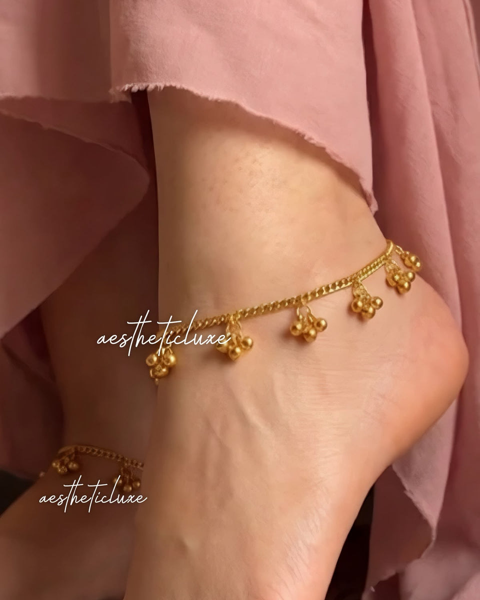 Kashmiri Ghungroo Payal | Gold Plated Chain Anklet | Indian Bridal Payal Set | Minimalist Bell Charms Anklet | Traditional Wedding Jewelry