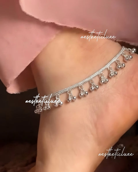 Kashmiri Ghungroo Payal | Silver Plated Chain Anklet Set | Minimalist Payal | Indian Bridal Anklet | Bell Charm Payal | Gift for Her
