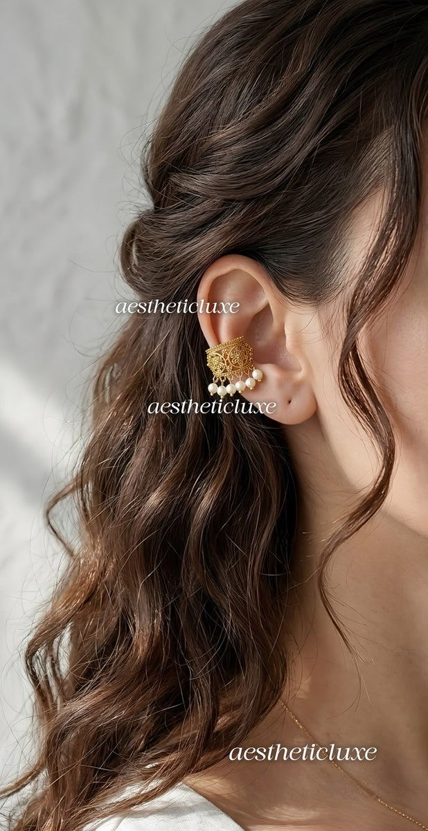 Marathi Bugadi Earcuffs | Gold Plated Pearl Bugadi Earrings | Temple Earrings | Indian wire earrings | No Piercing Ear Cuffs