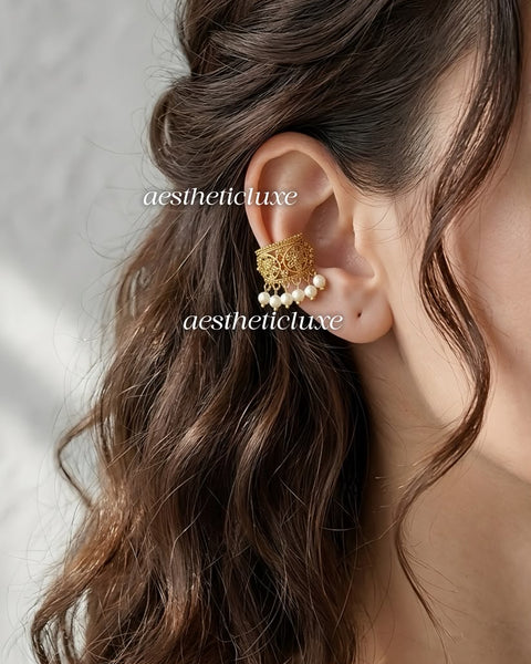 Marathi Bugadi Earcuffs | Gold Plated Pearl Bugadi Earrings | Temple Earrings | Indian wire earrings | No Piercing Ear Cuffs