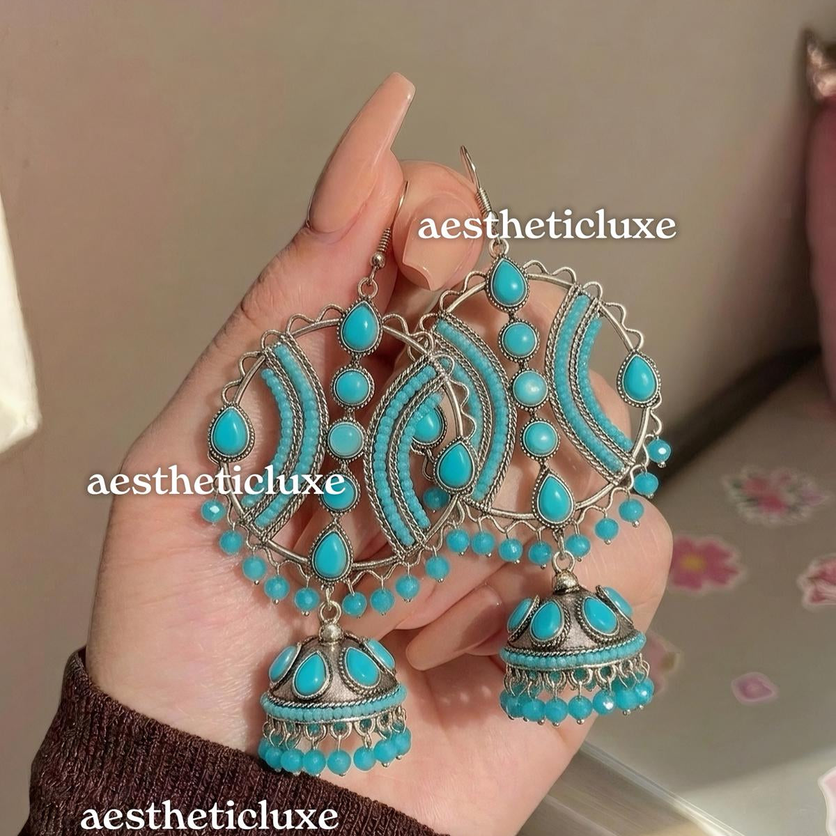 Turquoise Jhumka Earrings | Boho Indian Earrings | Afghan Turkish Style | Ethnic Statement Jewelry | Maula Mere Earrings | Celeb Inspired