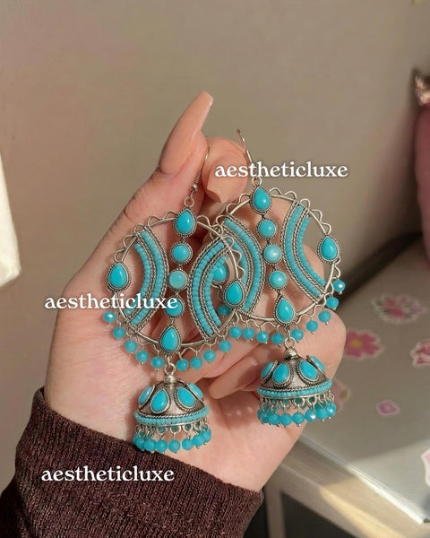 Turquoise Jhumka Earrings | Boho Indian Earrings | Afghan Turkish Style | Ethnic Statement Jewelry | Maula Mere Earrings | Celeb Inspired
