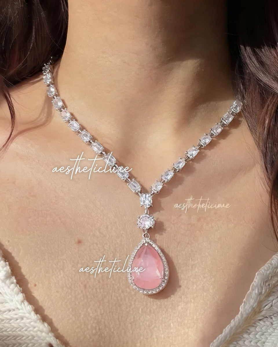 Pink Zircon Bridal Necklace Set | Sabyasachi Inspired Choker Jewelry | Indian Wedding Jewelry | Bollywood Statement Necklace for Her