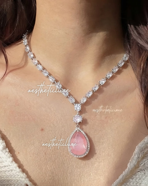Pink Zircon Bridal Necklace Set | Sabyasachi Inspired Choker Jewelry | Indian Wedding Jewelry | Bollywood Statement Necklace for Her