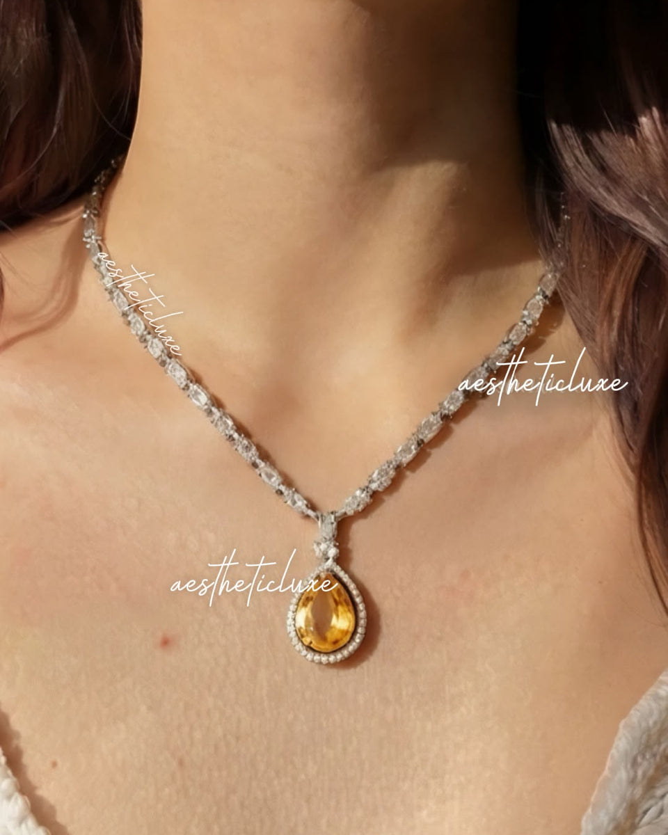 Deepika Padukone Inspired Yellow Diamond Necklace | Sabyasachi Style Jewelry | American Diamond Canary Yellow Bridal Set