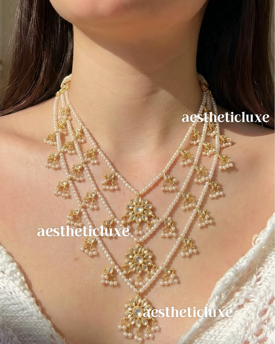 Pearl Kundan Jewelry Set | Indian Bridal Necklace & Earrings | Polki Wedding Jewelry | Dulhan Jewelry | Sabyasachi Wedding Jewelry
