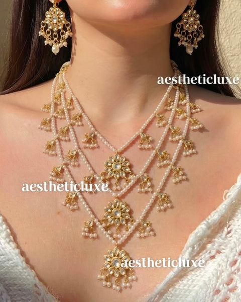 Pearl Kundan Jewelry Set | Indian Bridal Necklace & Earrings | Polki Wedding Jewelry | Dulhan Jewelry | Sabyasachi Wedding Jewelry