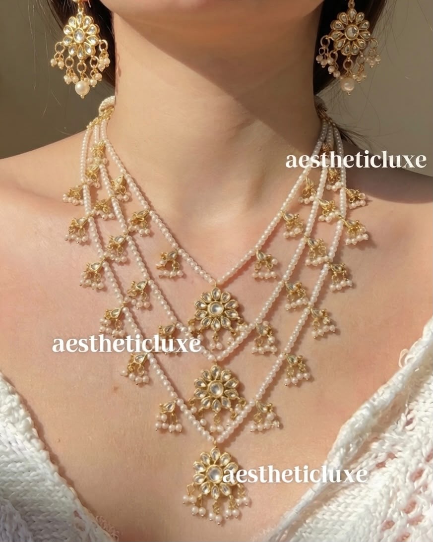 Pearl Kundan Jewelry Set | Indian Bridal Necklace & Earrings | Polki Wedding Jewelry | Dulhan Jewelry | Sabyasachi Wedding Jewelry