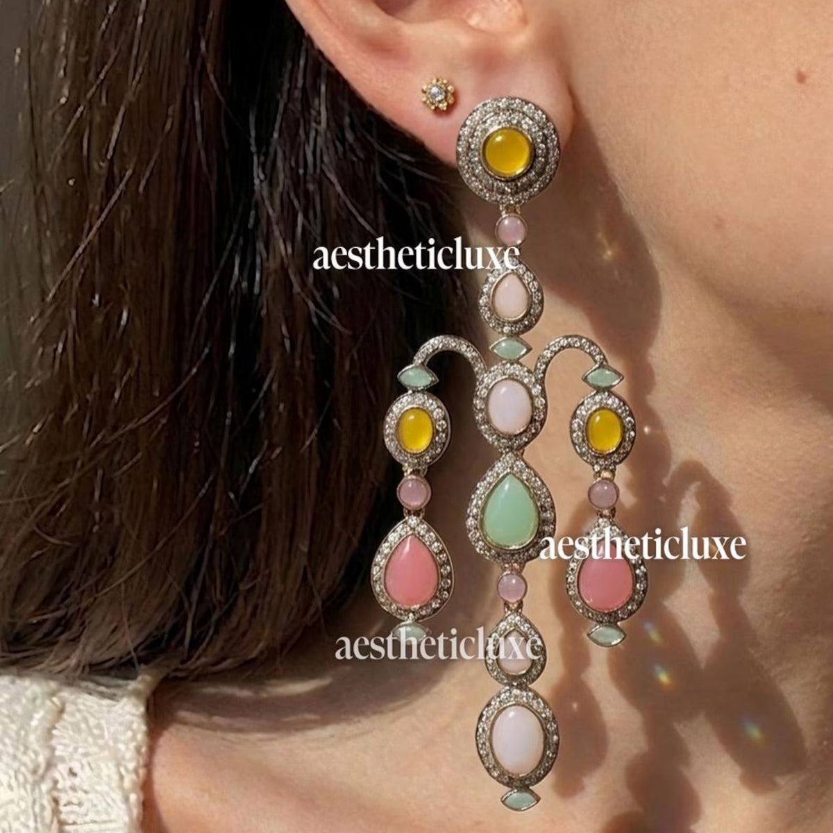 Rainbow Kundan Jhumkas | Long Bridal Indian Earrings | Multicolor Chandelier Jhumka Earrings | Statement Earrings for Mehndi & Sangeet